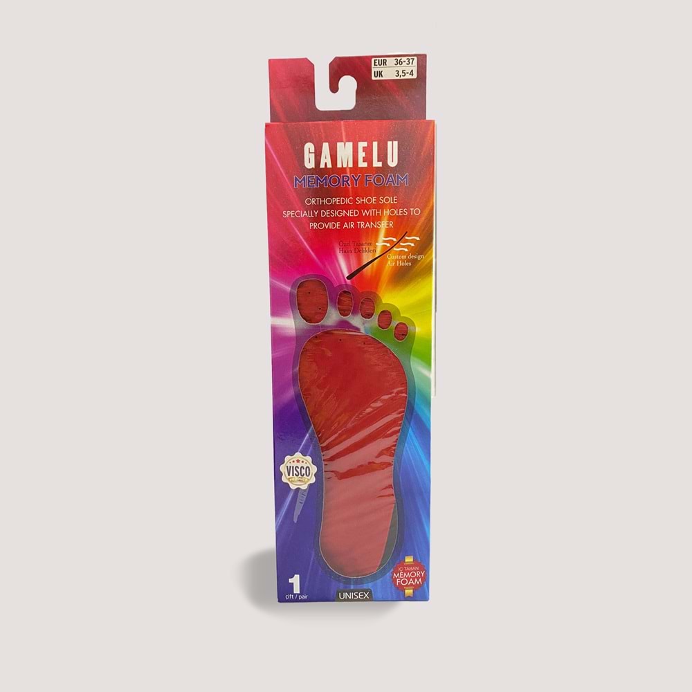 Gamelu Memory Foam Özel Tasarım Unisex Tabanlık - Kırmızı - 44-45