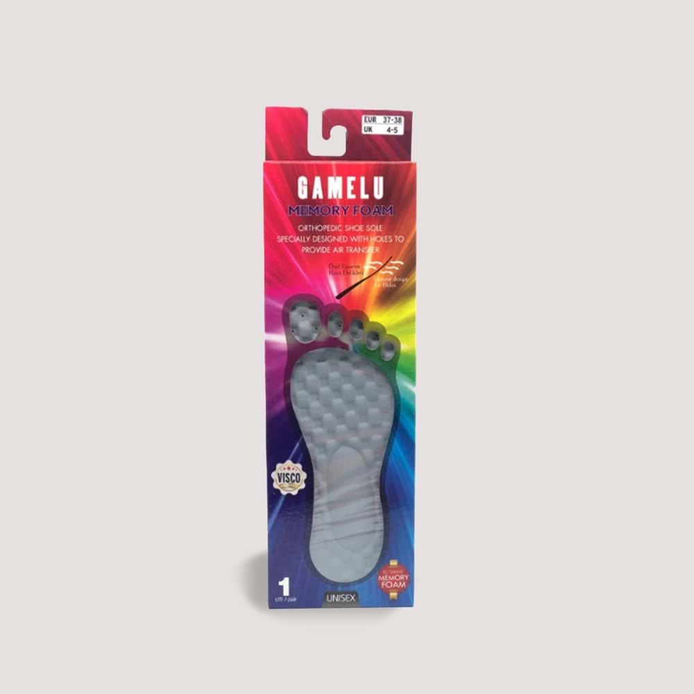Gamelu Memory Foam Özel Tasarım Unisex Tabanlık - Gri - 40-41