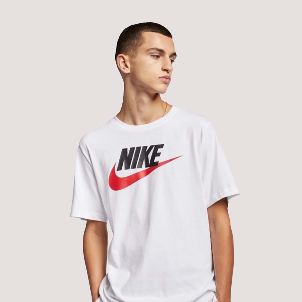 Nike Sportwear İcon AR5004-100 Futura Unisex Tshirt - Beyaz-Kırmızı - L