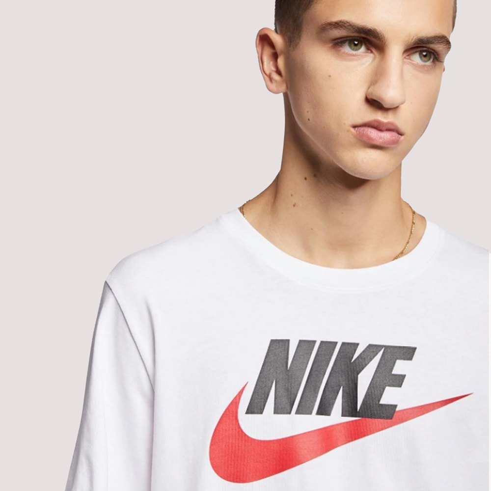 Nike Sportwear İcon AR5004-100 Futura Unisex Tshirt - Beyaz-Kırmızı - L