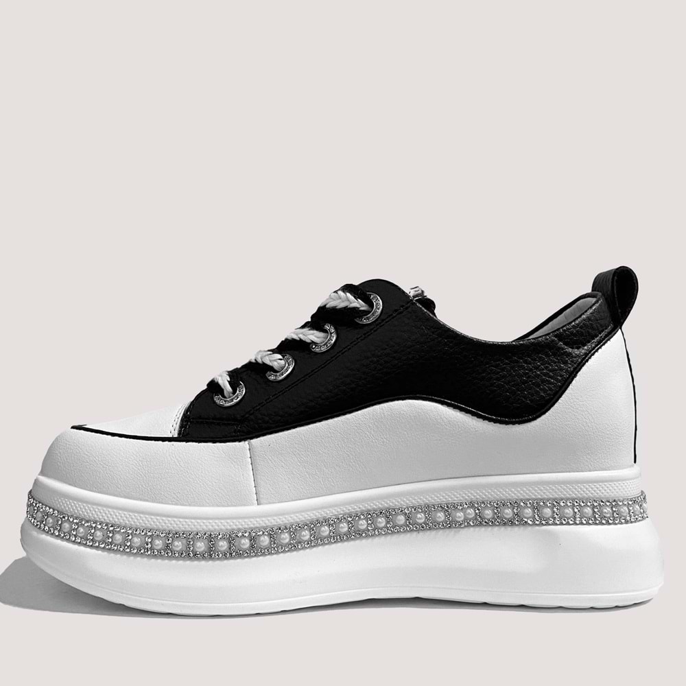 24K308 Kadın Deri Casual Ayakkabı - Beyaz-Siyah - 41
