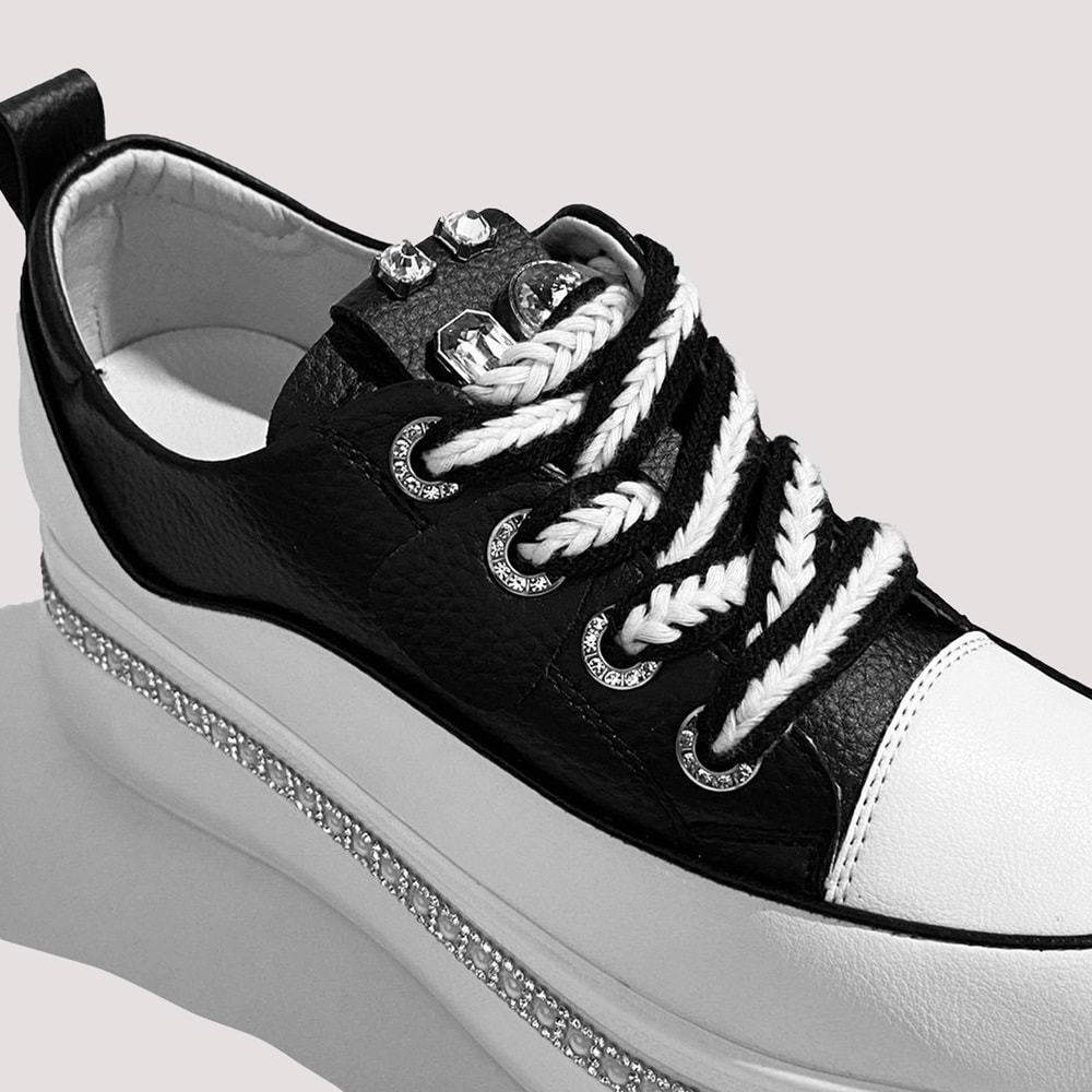 24K308 Kadın Deri Casual Ayakkabı - Beyaz-Siyah - 41