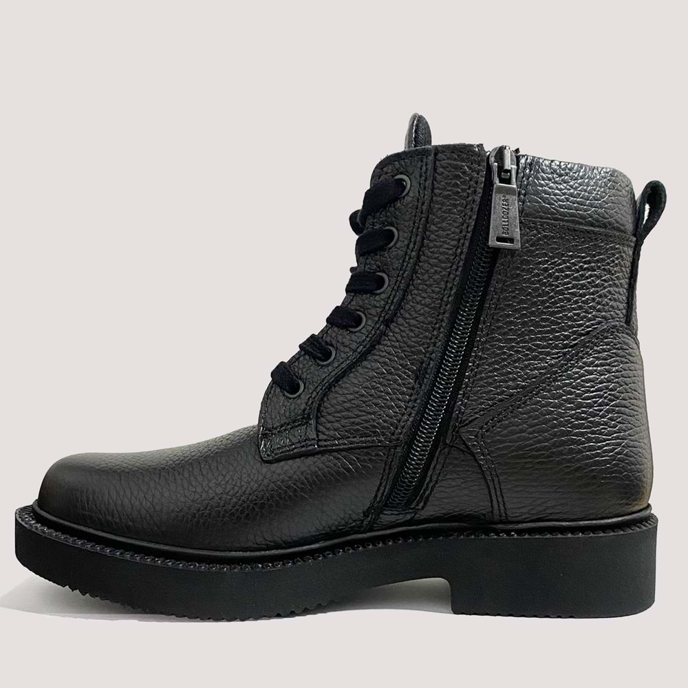 240505 Unisex Deri Fermuarlı Bot - Siyah - 40