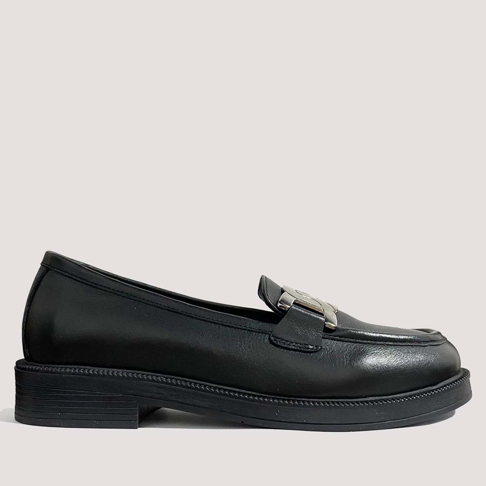 250776 Kadın Deri Tokalı Casual Ayakkabı - Siyah - 39