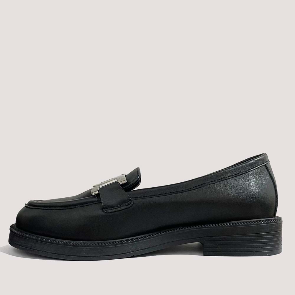 250776 Kadın Deri Tokalı Casual Ayakkabı - Siyah - 39