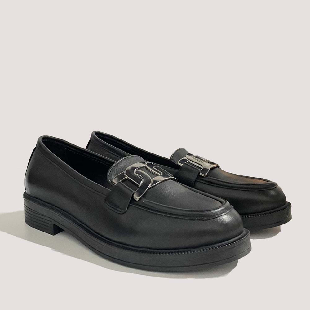 250776 Kadın Deri Tokalı Casual Ayakkabı - Siyah - 39