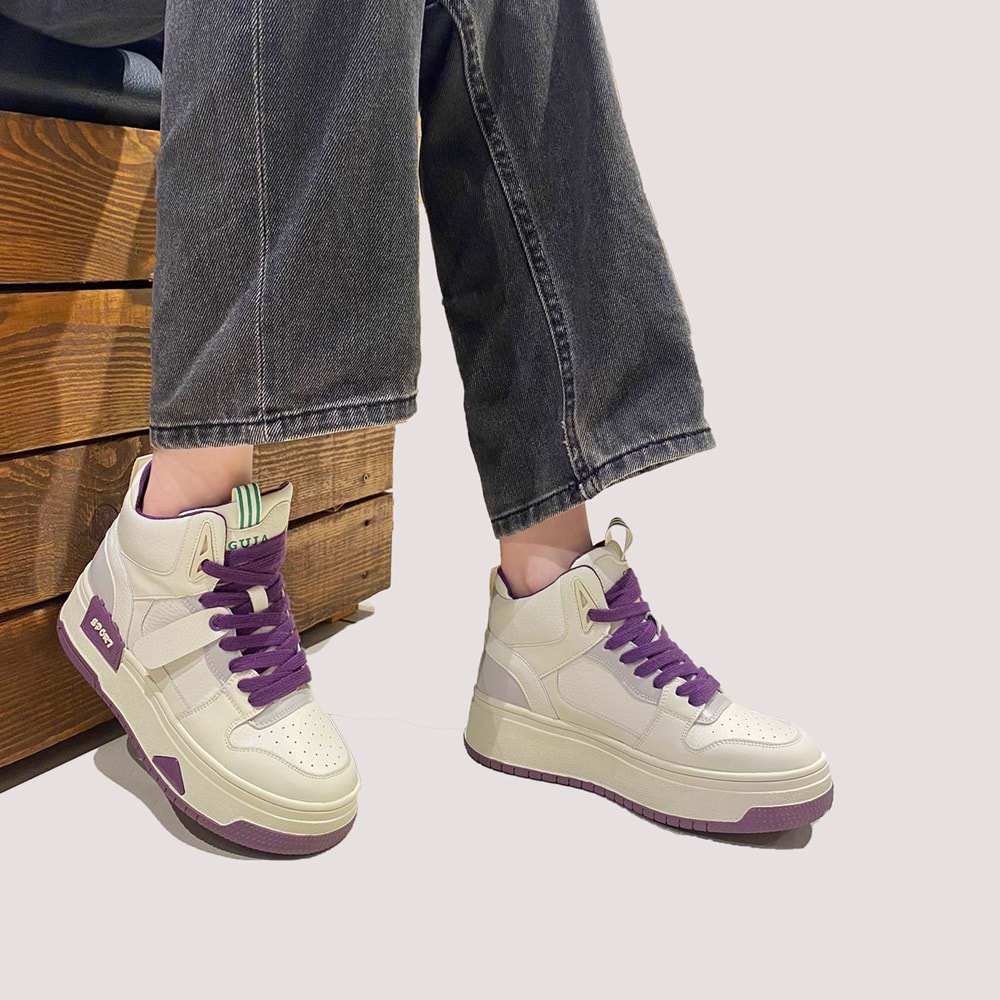 24K358-2 Kadın Casual Ayakkabı - Mor-Beyaz - 40