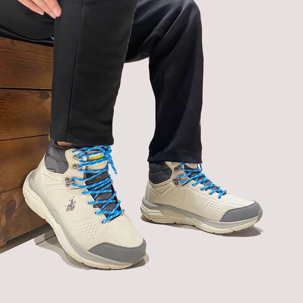 4W Henry 4PR Erkek Waterproof Spor Ayakkabı - Kırık Beyaz-Gri-Mavi - 40