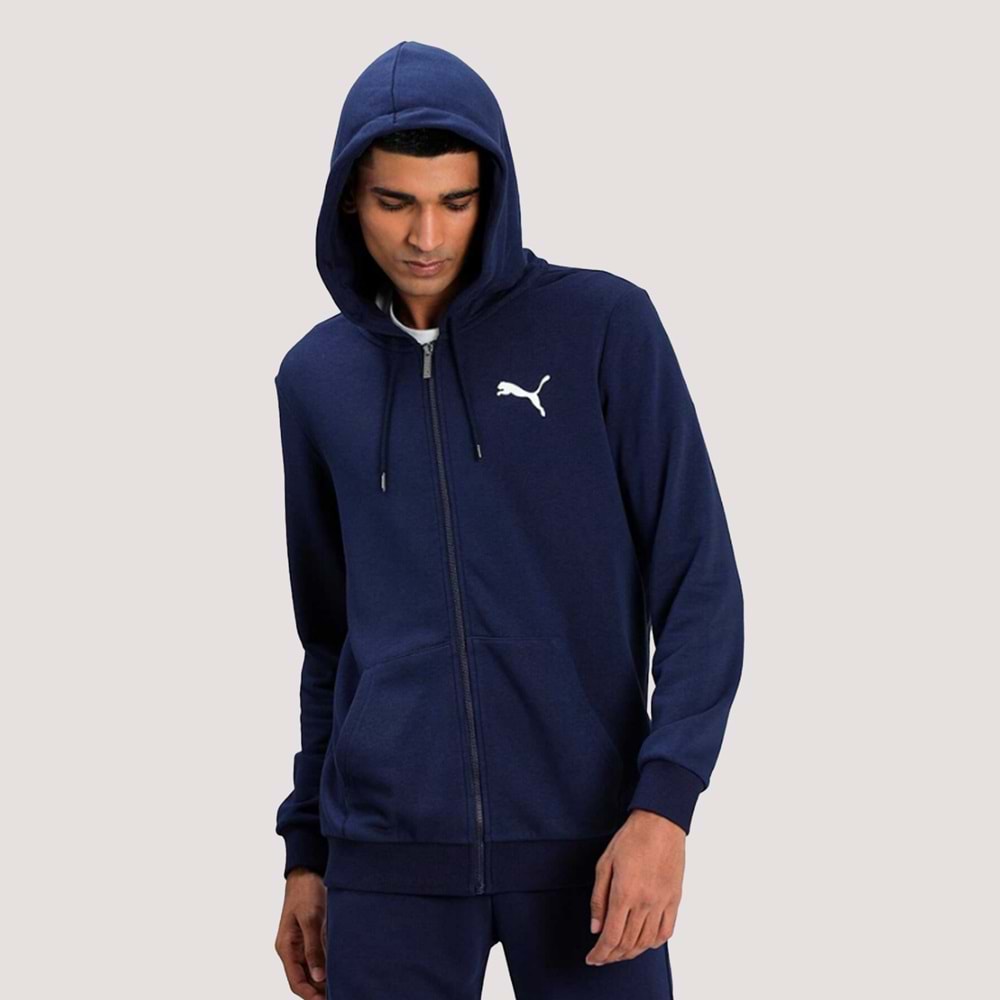 ESS Small Logo FZ Hoodie Erkek Kapüşonlu Sweetshirt 586704 76 - Lacivert - M