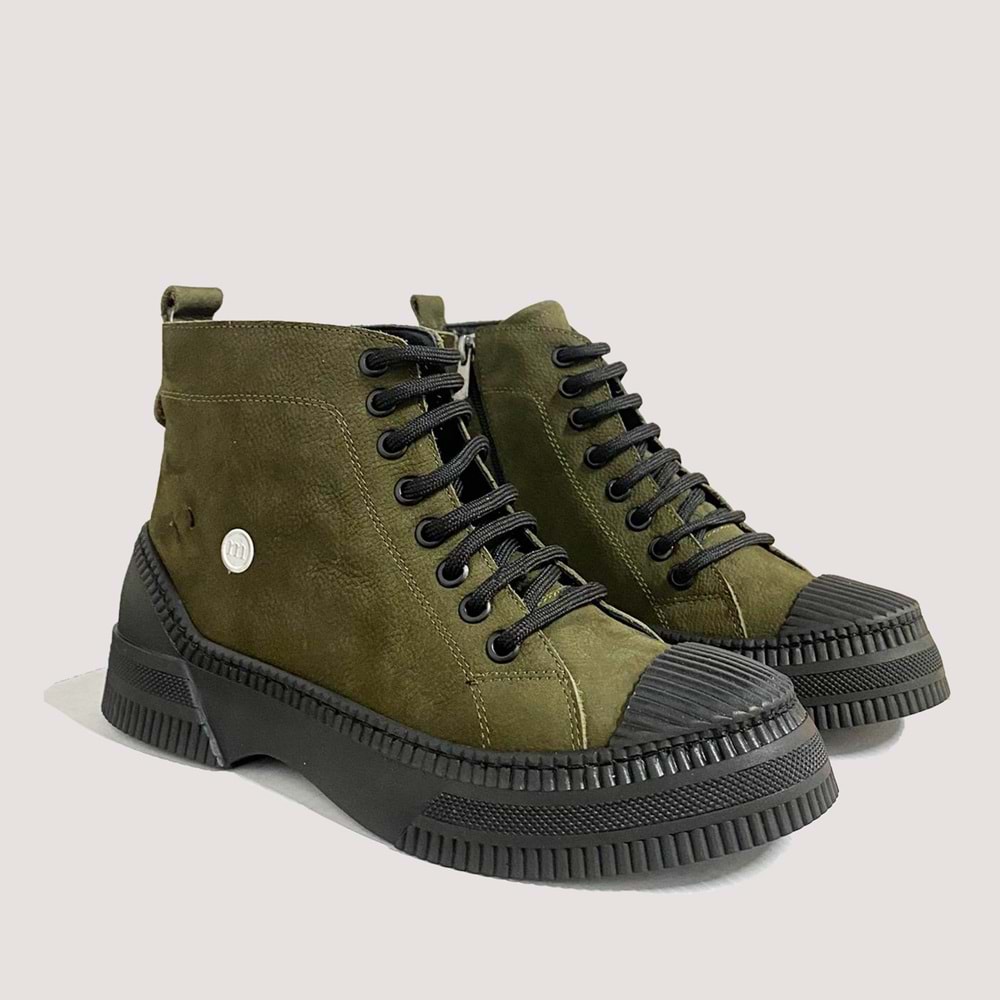Nubuk Deri Fermuarlı Bot 1495 - Haki - 37