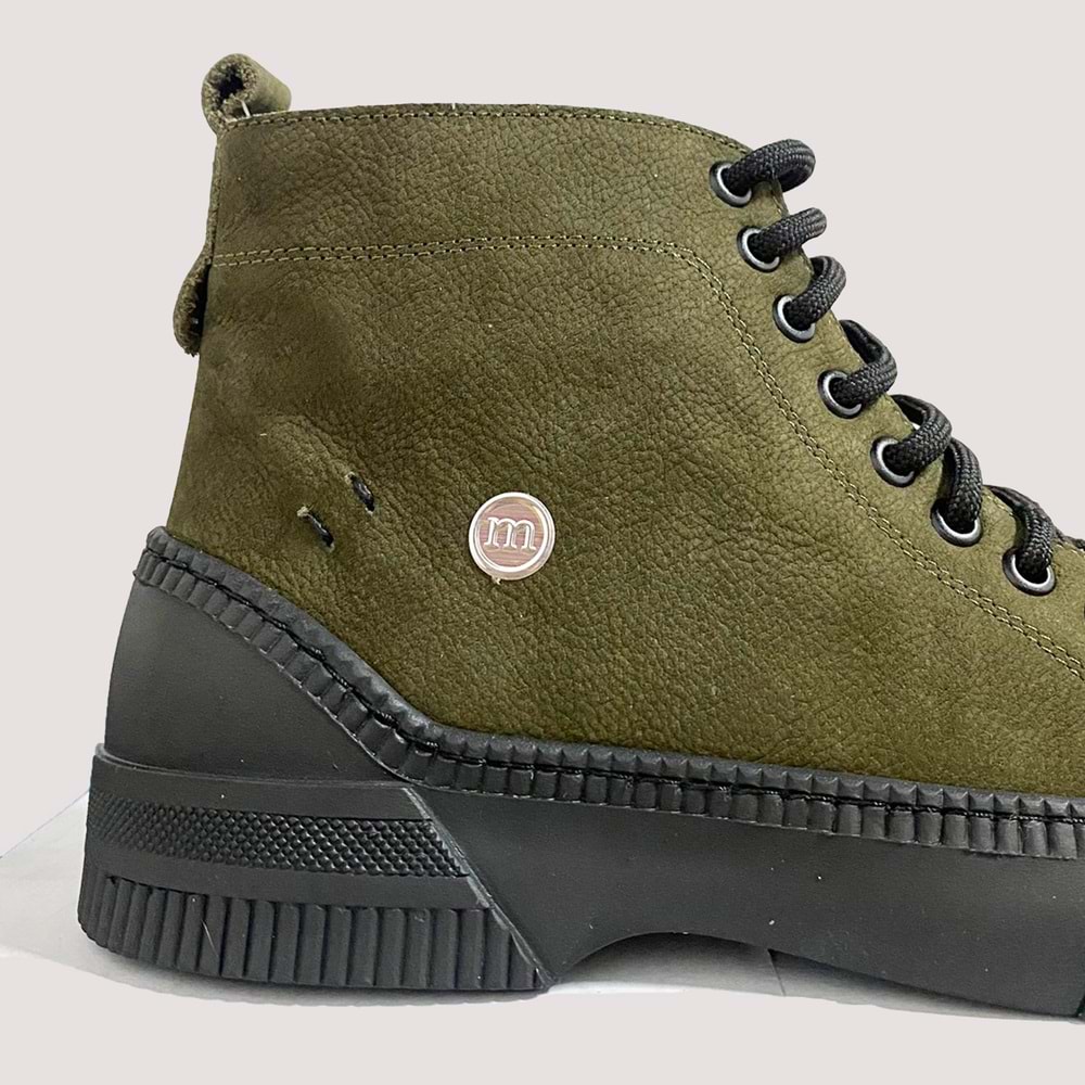 Nubuk Deri Fermuarlı Bot 1495 - Haki - 37