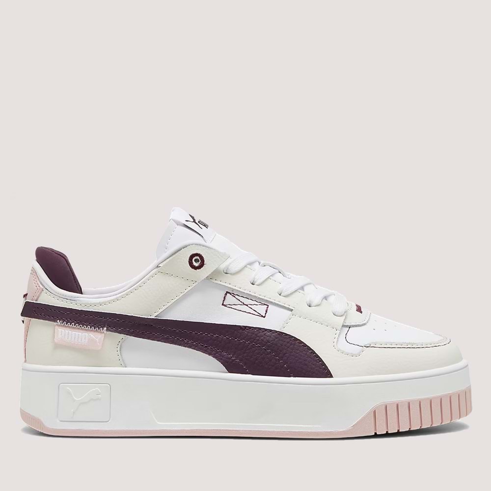 Kadın Carina Street VTG Spor Ayakkabı 392338 - Beyaz-Bej-Bordo - 38,5