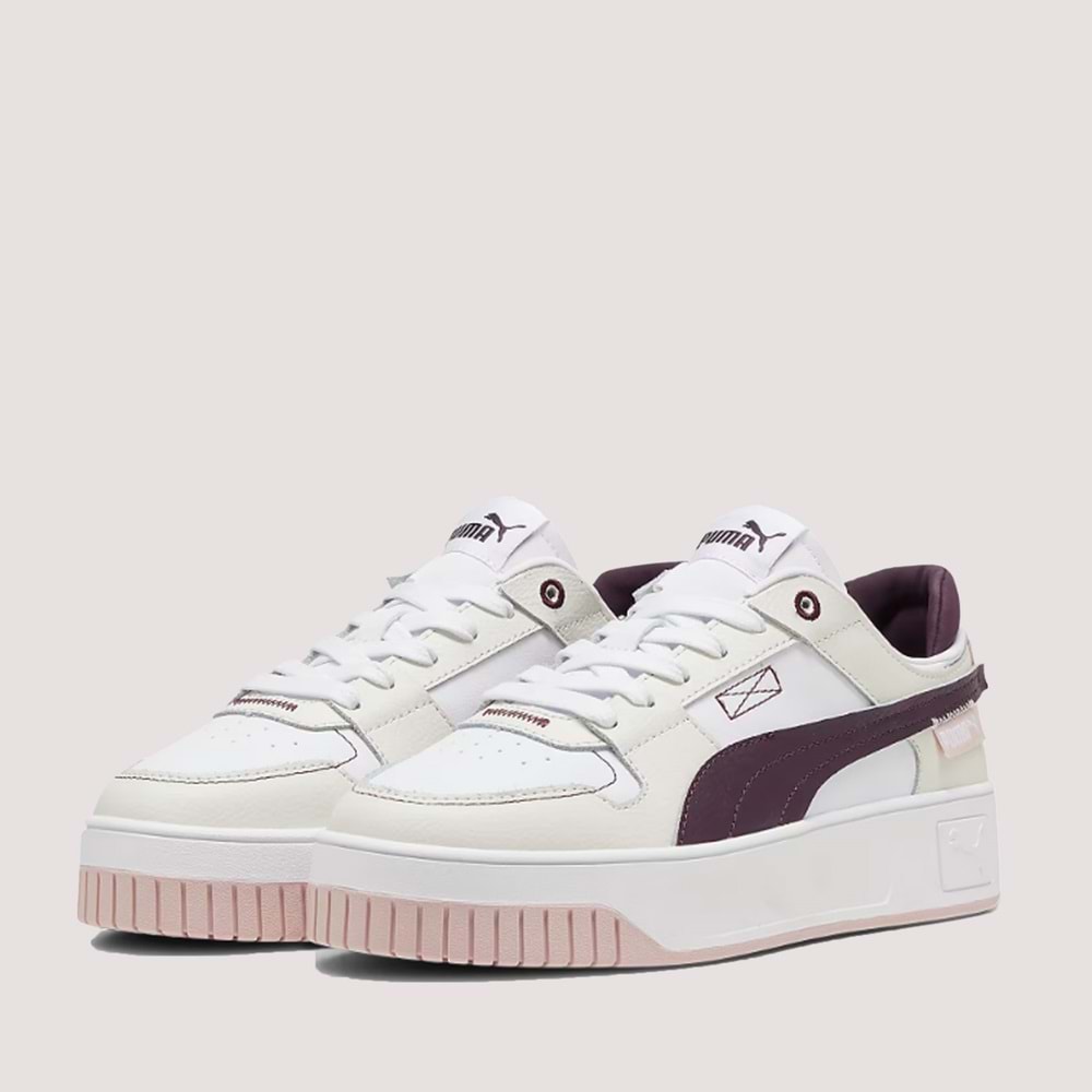 Kadın Carina Street VTG Spor Ayakkabı 392338 - Beyaz-Bej-Bordo - 38,5