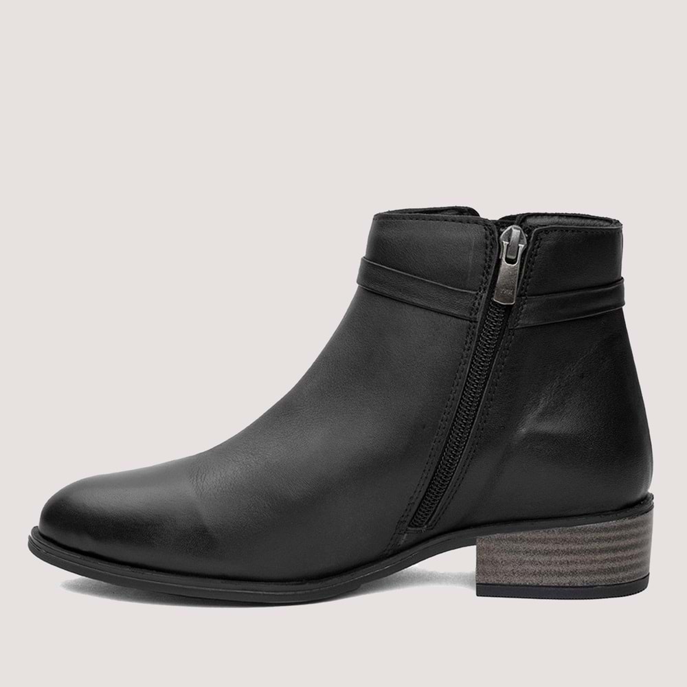 Kadın Deri Fermuarlı Casual Bot 4560-LX - Siyah - 40