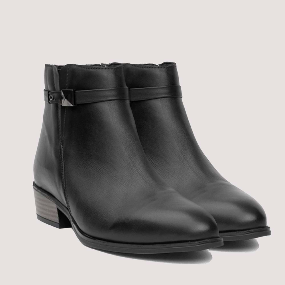 Kadın Deri Fermuarlı Casual Bot 4560-LX - Siyah - 40
