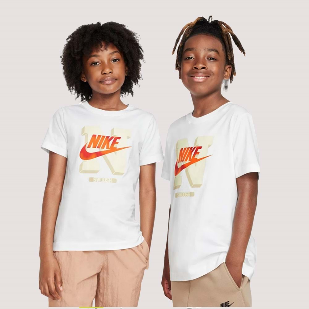 Nike K NSW Tee Futura Çocuk Tshirt FZ5125-100 - Beyaz - L