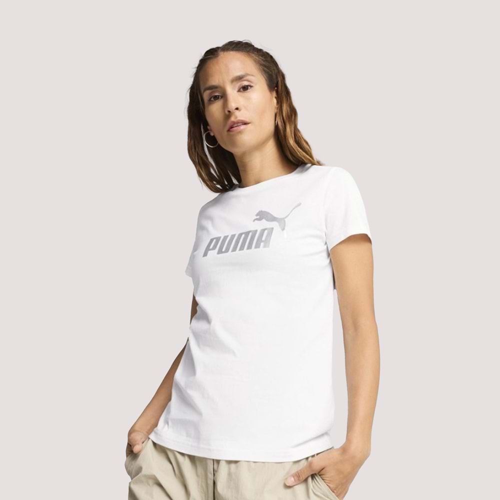 Puma Metallic No. 1 Logo Tee Unisex Tshirt - Beyaz - L
