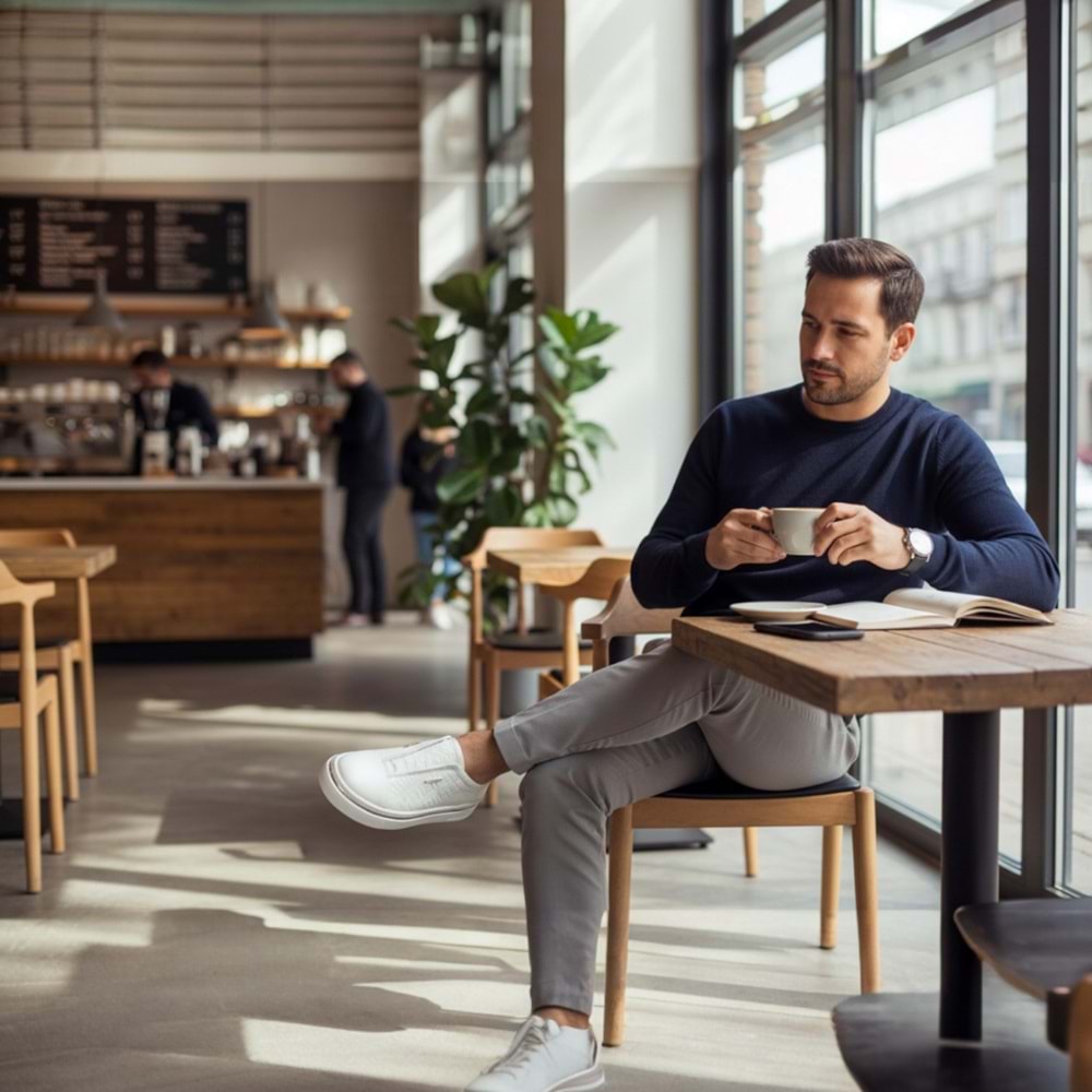 Luciano Bellini C26907 Munih Erkek Deri Casual Ayakkabı - Beyaz - 40