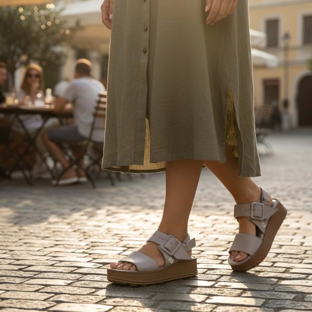 Kadın Deri Comfort Sandalet D25YS-2375 - Gri - 39