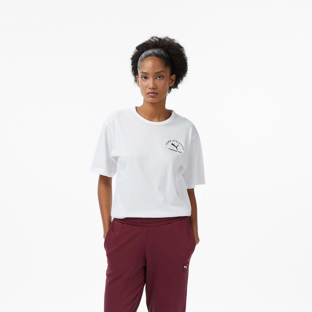 Puma Class Relaxed Tee 688130 02 Unisex Tişört - Beyaz - L