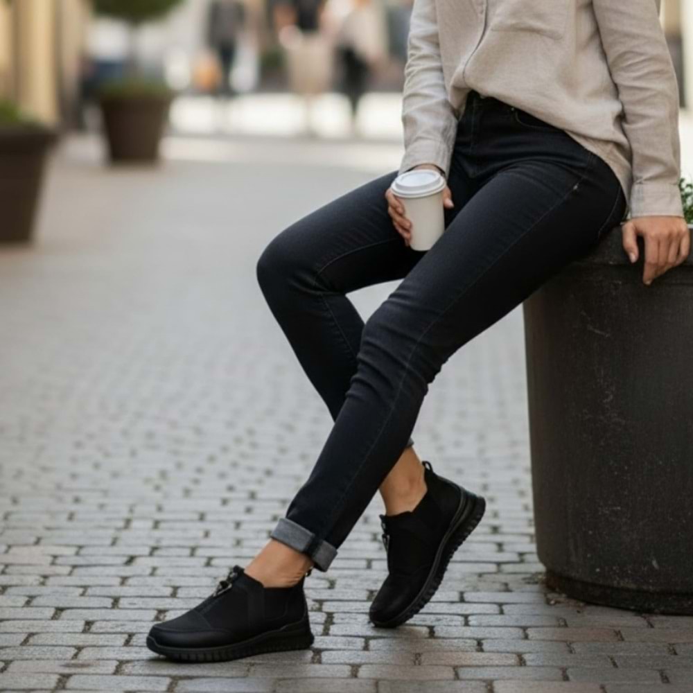 Kadın Deri Nubuk Casual Ayakkabı 1453 - Siyah - 37