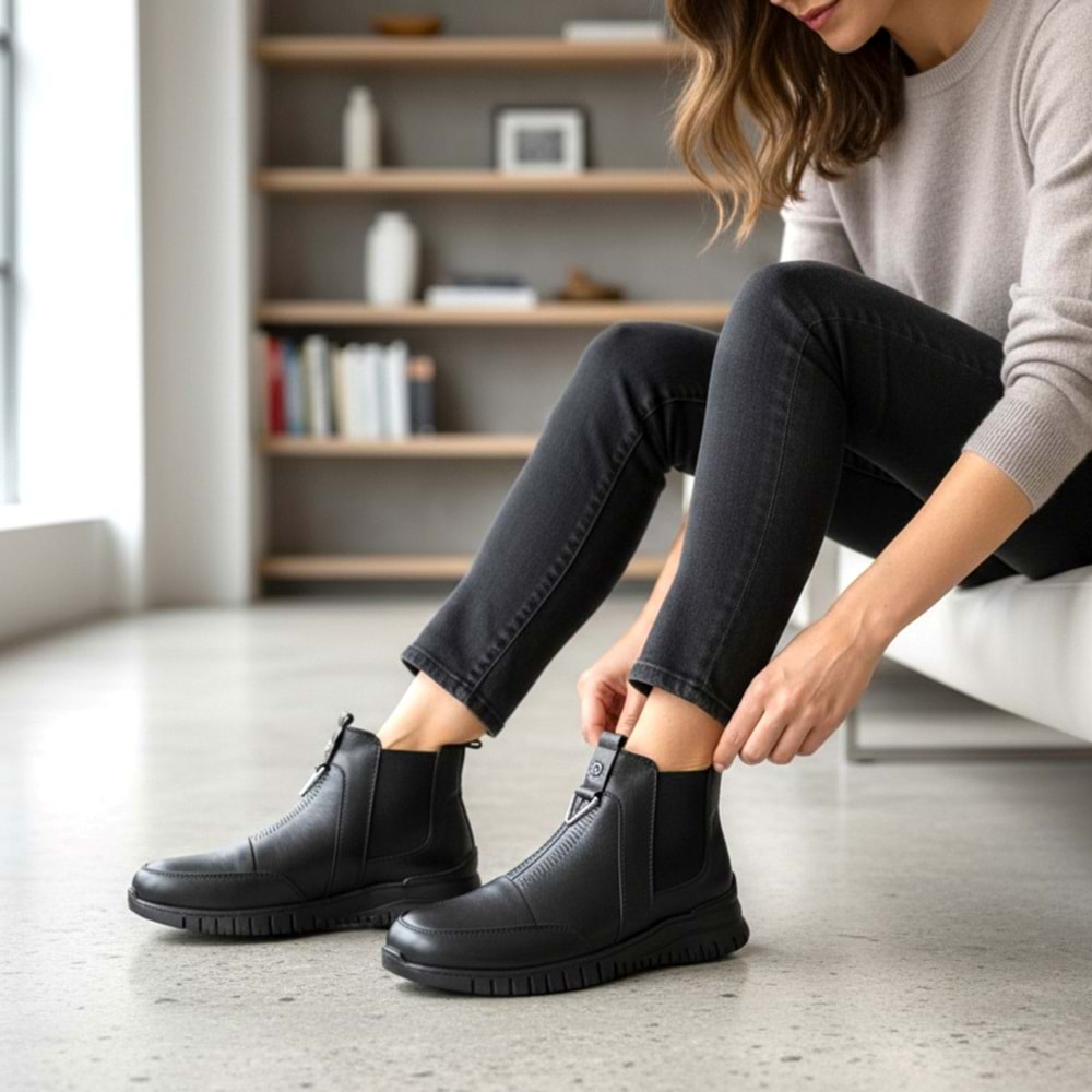 Kadın Deri Günlük Bot 1453 - Siyah - 38