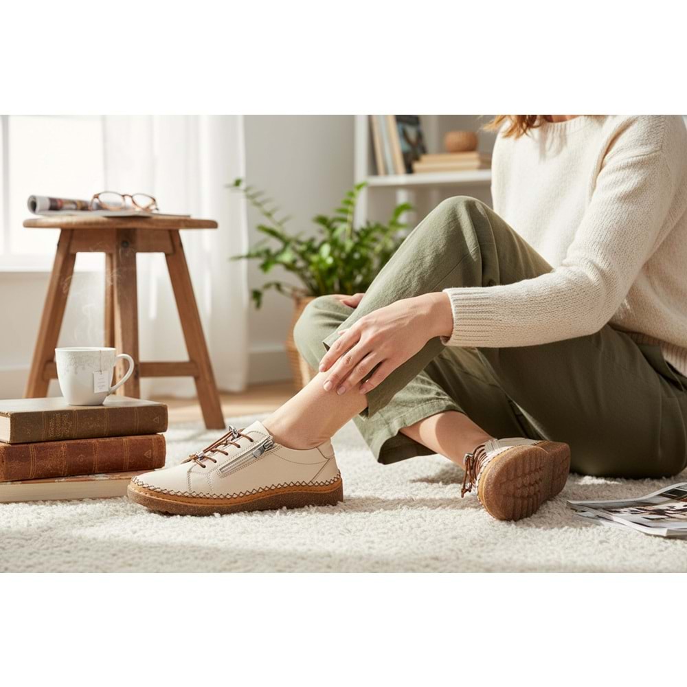 Kadın Deri Günlük Comfort Ayakkabı 260809 - Bej - 40