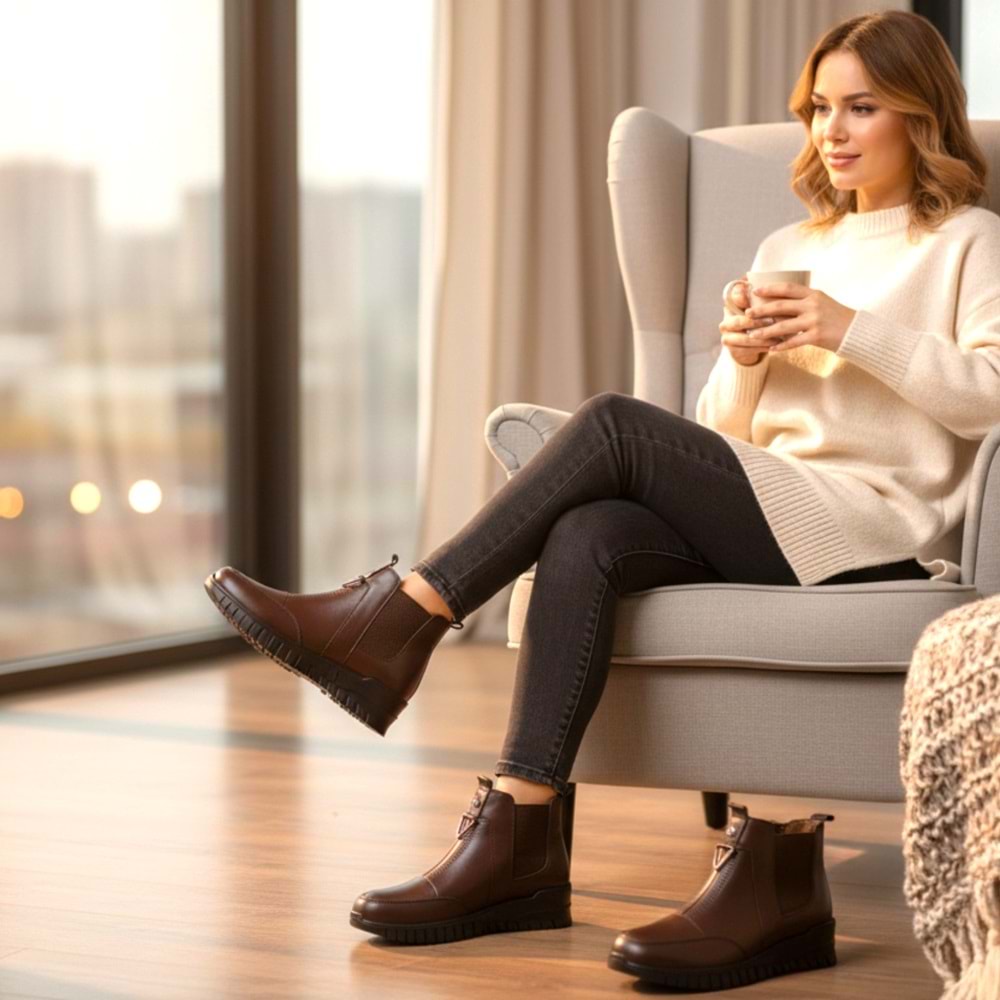 Kadın Deri Comfort Bot K1453 - Kahve - 40