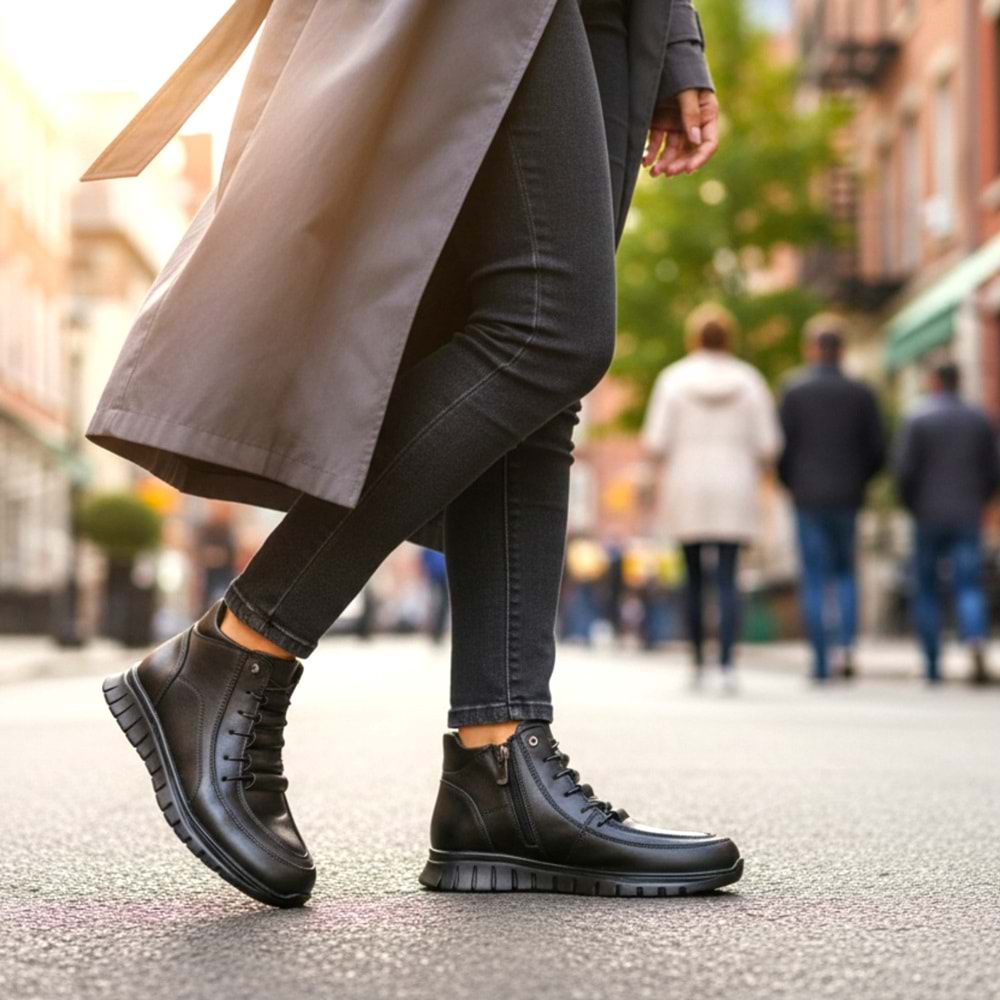 Kadın Deri Günlük Bot S1460 - Siyah - 37