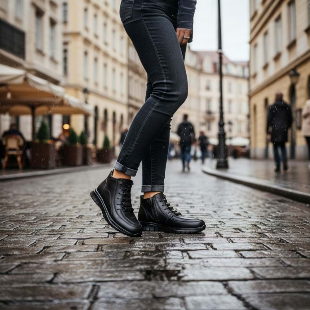 Kadın Deri Günlük Bot S1460 - Siyah - 38