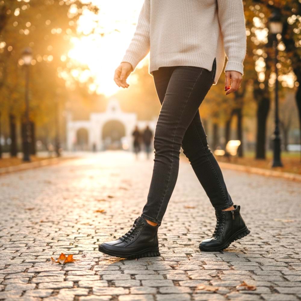 Kadın Deri Casual Bot 1458-2 - Siyah - 38