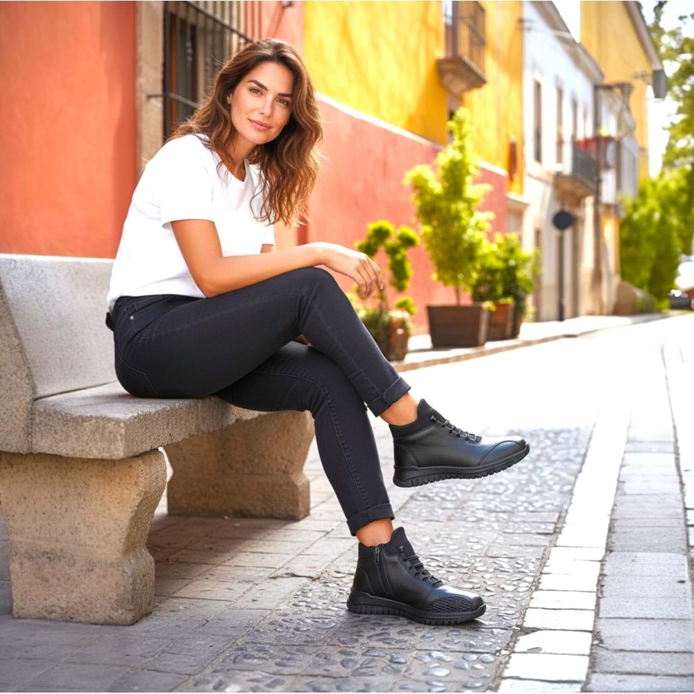 Kadın Deri Günlük Comfort Bot S1450 - Siyah - 37