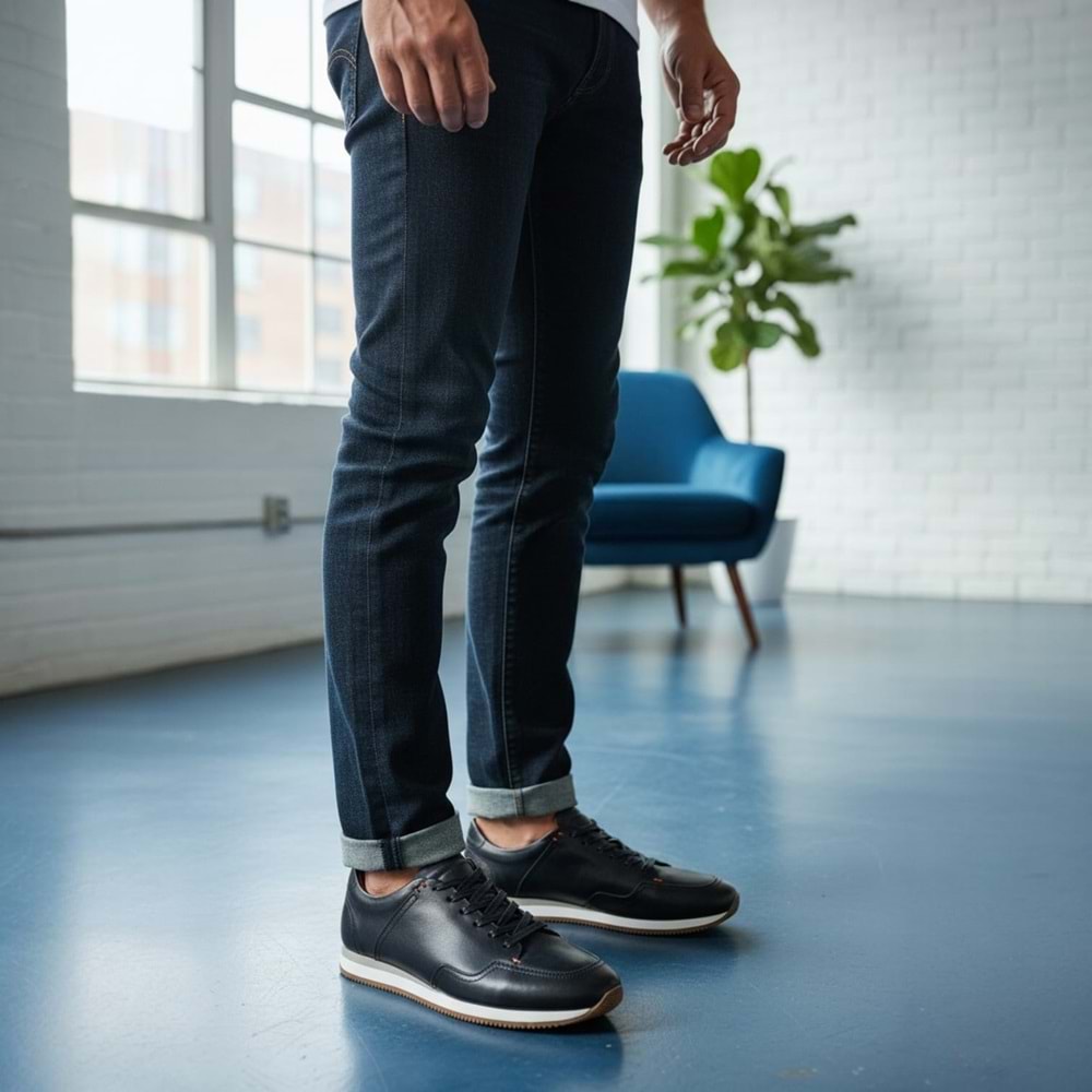 Erkek Deri Casual Ayakkabı 21248 S1 - Siyah - 45