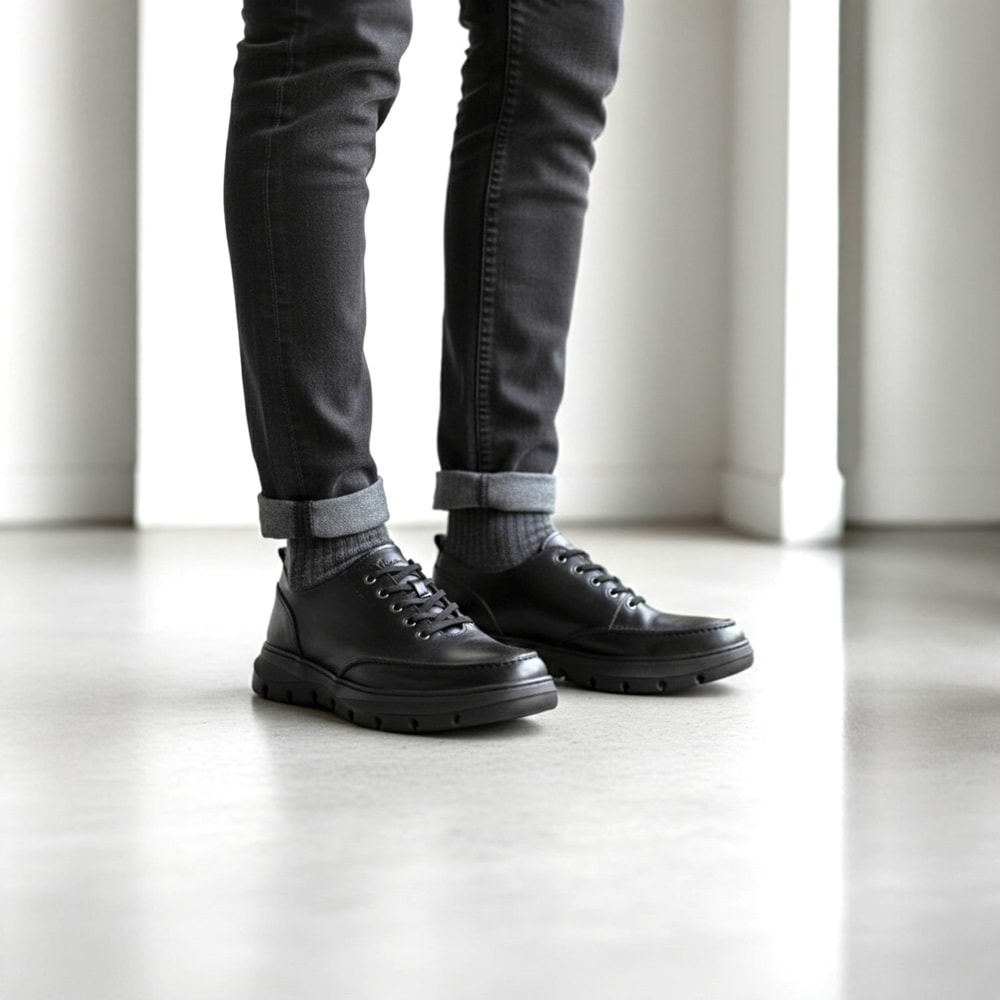 Erkek Deri Titreşim Destekli Comfort Günlük Ayakkabı 21027S - Siyah - 41