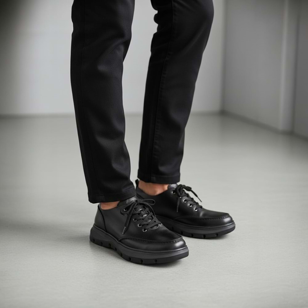 Erkek Deri Titreşim Destekli Comfort Günlük Ayakkabı 21027S - Siyah - 43