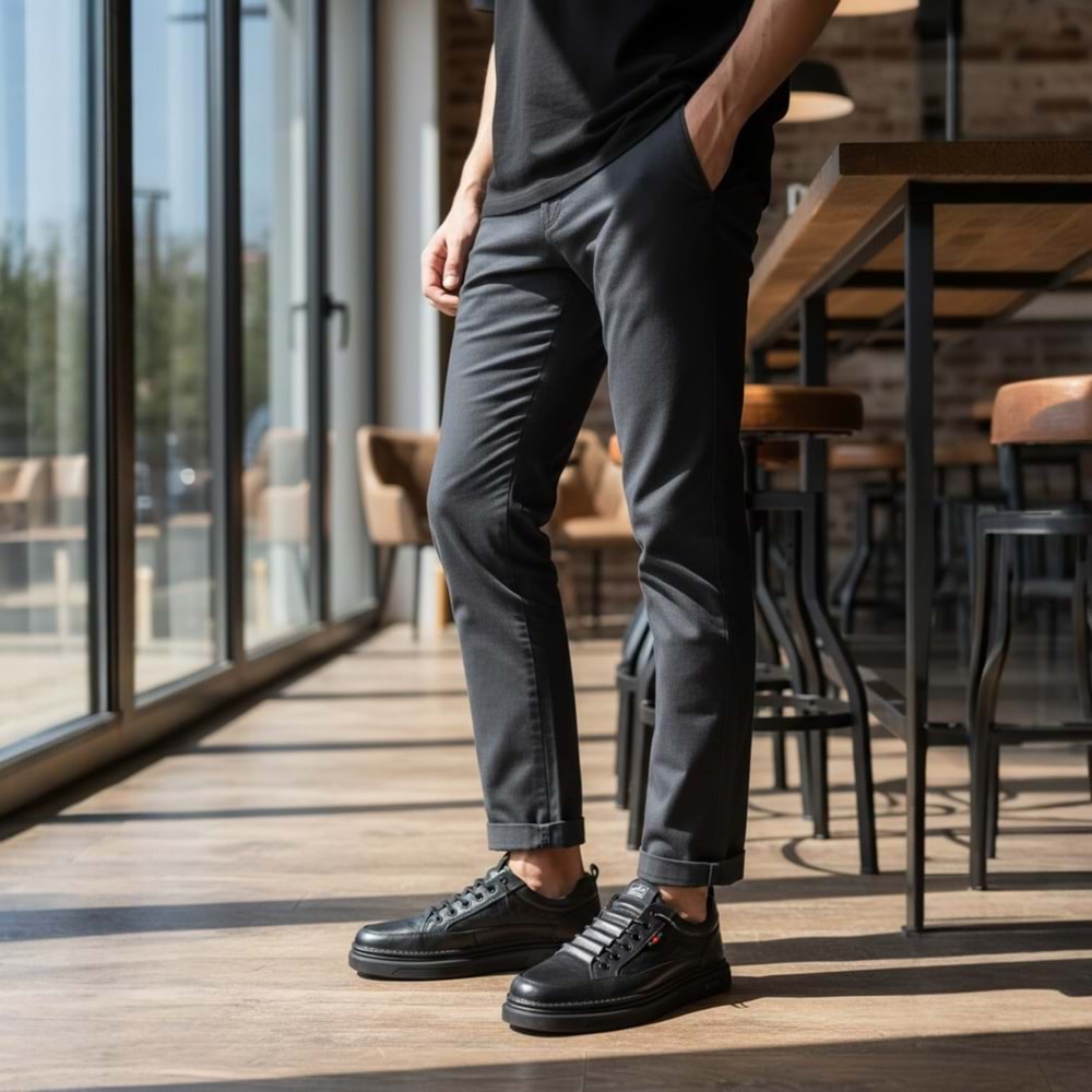 Erkek Deri Günlük Ayakkabı 19039S1 - Siyah - 45