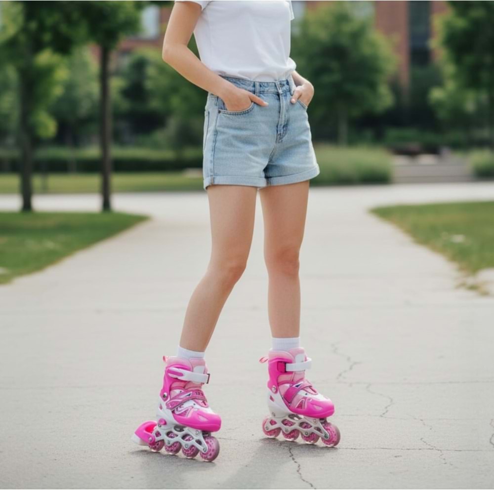 Işıklı Ayarlanabilir Kız Çocuk Pateni 465 - Pembe - 31/34