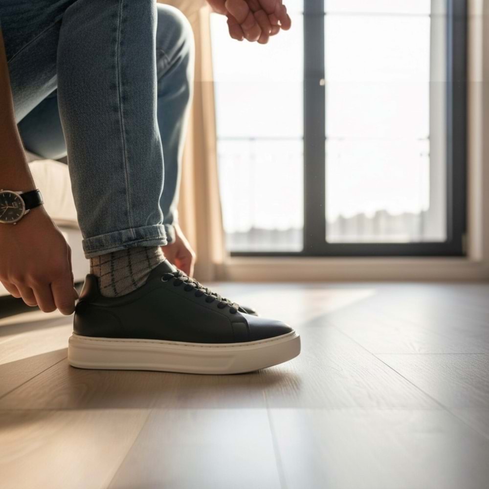 Erkek Deri Comfort Casual Ayakkabı 18661SB - Siyah - 42