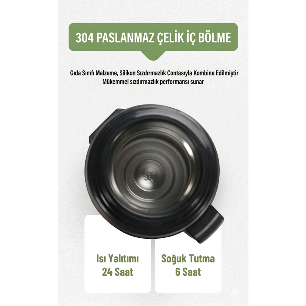Humtto Travel Pot Paslanmaz Çelik 1300 ML Termos HB202416 - Siyah - 1300ML
