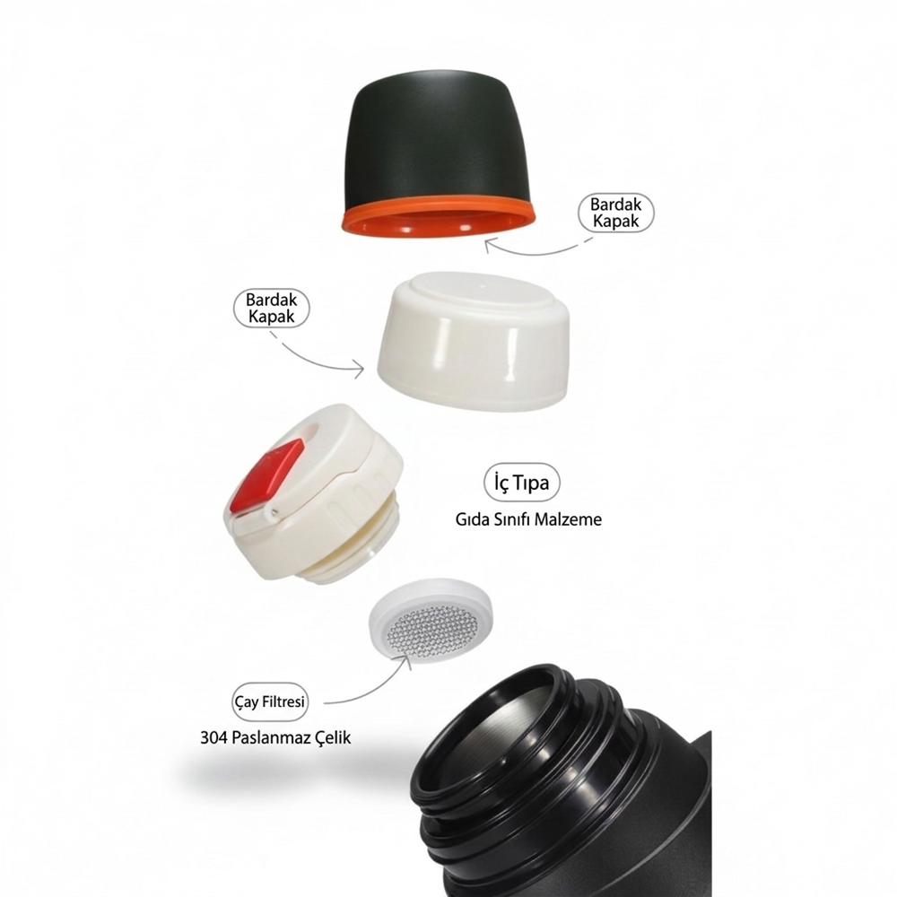 Humtto Travel Pot Paslanmaz Çelik 1300 ML Termos HB202416 - Siyah - 1300ML