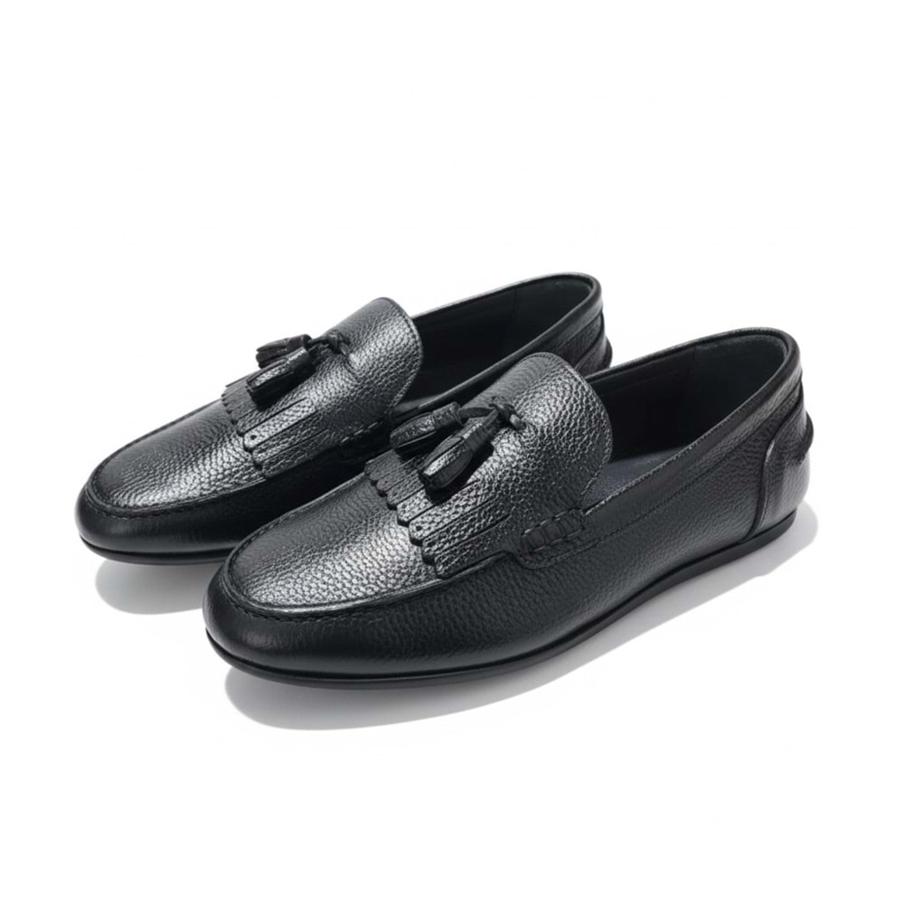 Erkek Hakiki Deri Püsküllü Loafer Ayakkabı 17903 - Siyah - 42