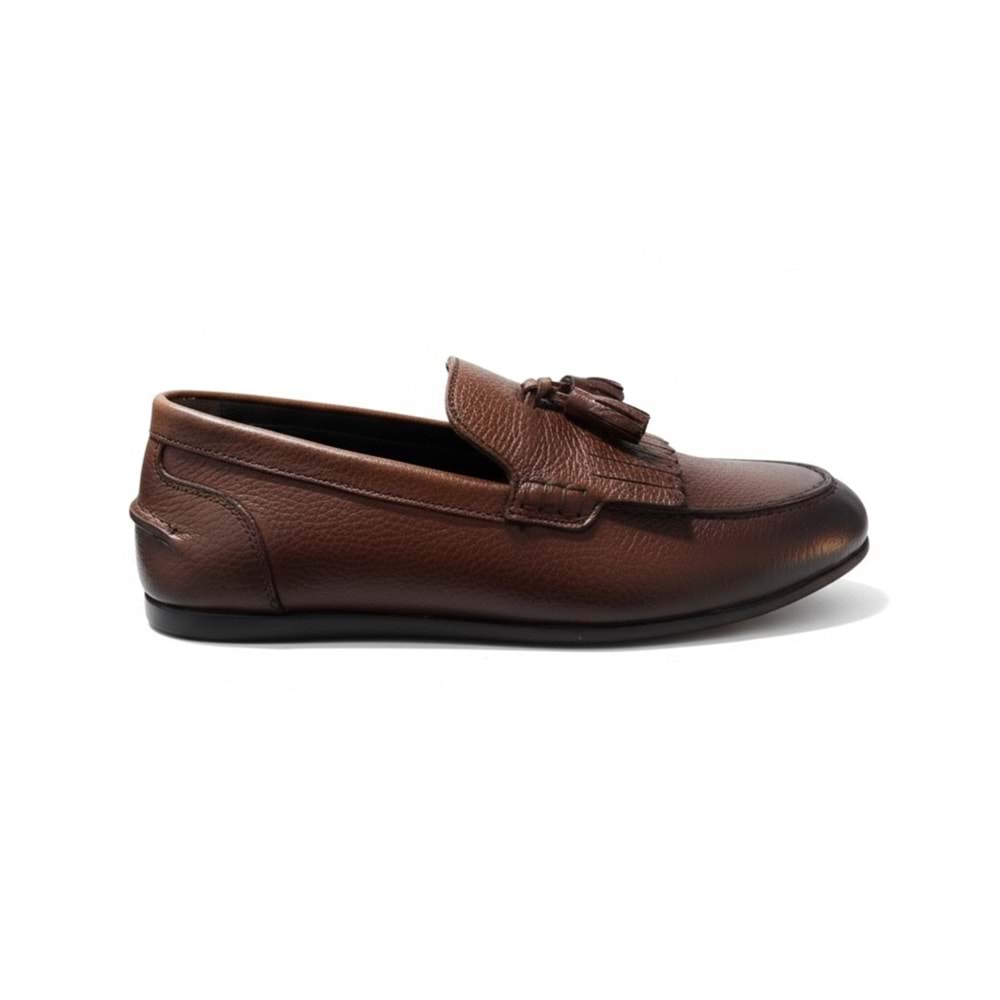 Erkek Hakiki Deri Püsküllü Loafer Ayakkabı K17903 - Kahve - 44