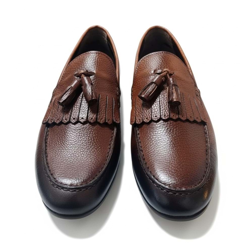 Erkek Hakiki Deri Püsküllü Loafer Ayakkabı K17903 - Kahve - 44