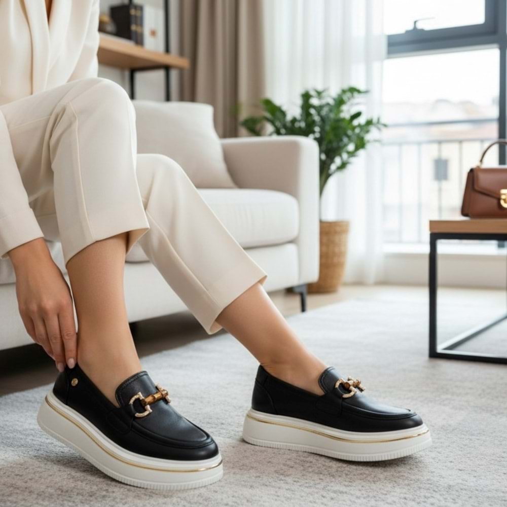 Mammamia Kadın Deri Casual Ayakkabı 3960 - Siyah - 37