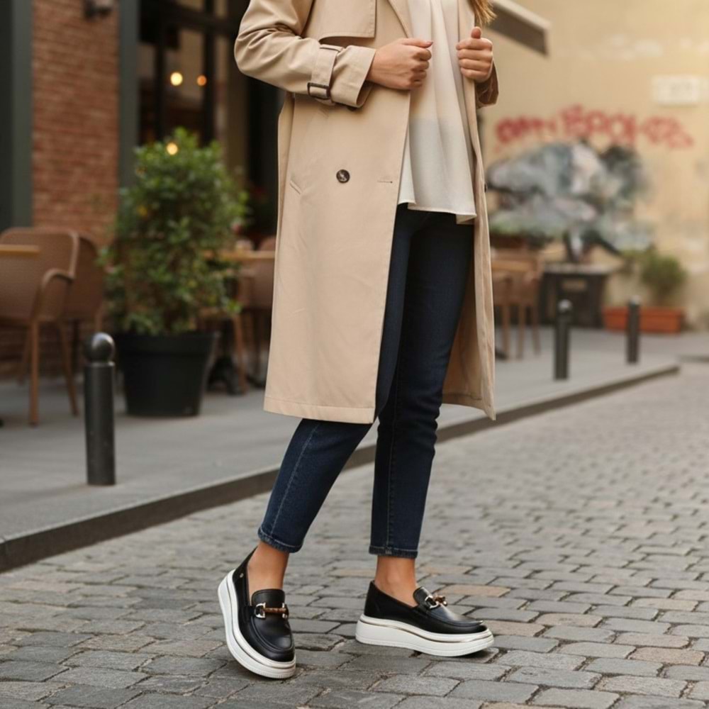 Mammamia Kadın Deri Casual Ayakkabı 3960 - Siyah - 38