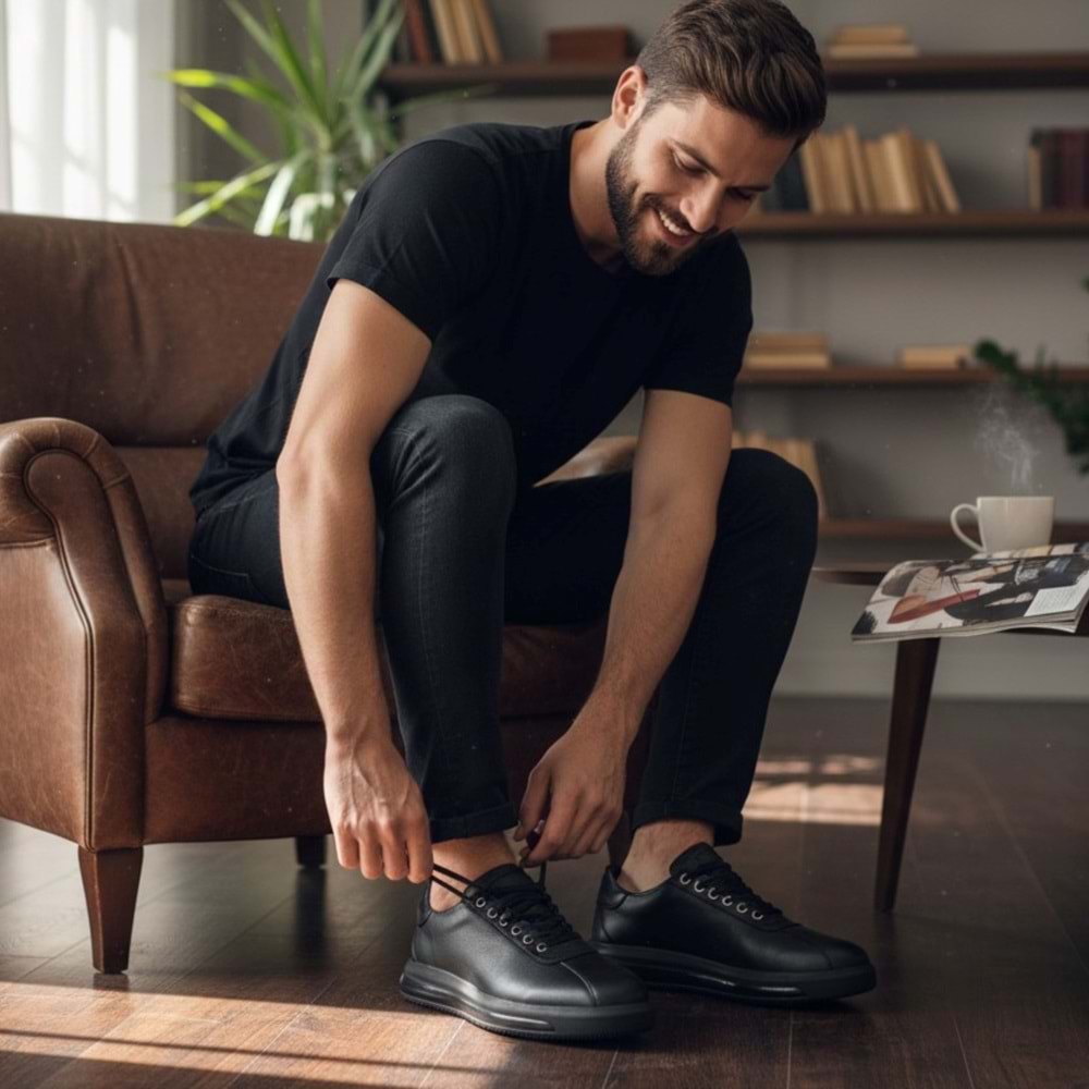 Erkek Deri Casual Sneaker Ayakkabı 20031 - Siyah - 43
