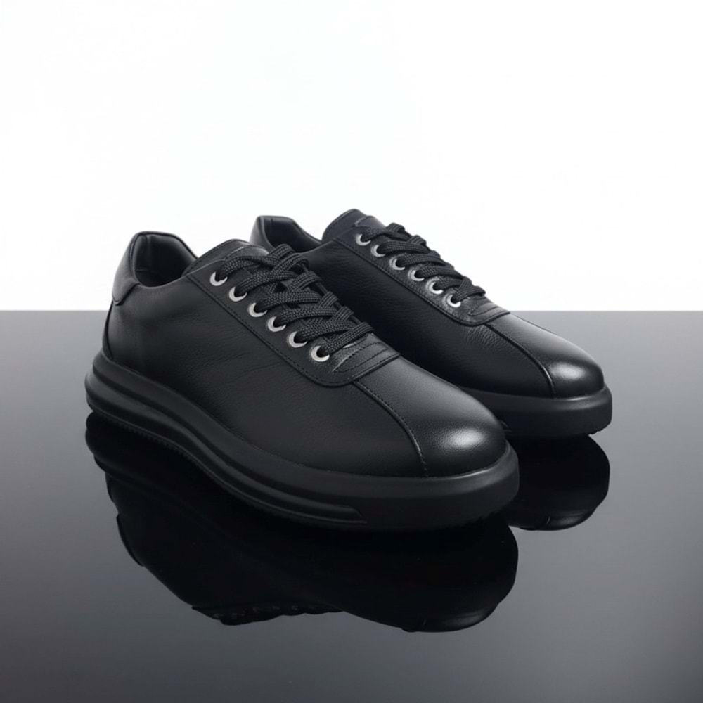 Erkek Deri Casual Sneaker Ayakkabı 20031 - Siyah - 43