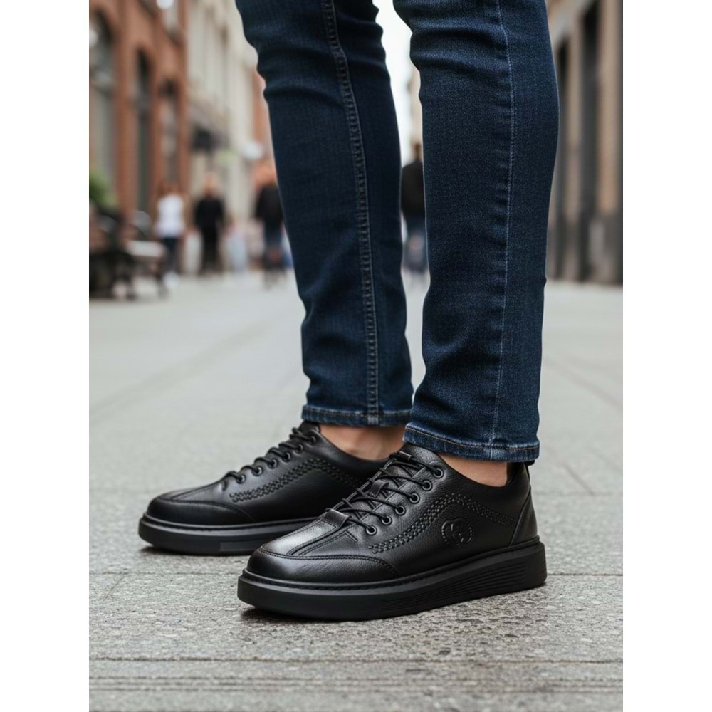 Erkek Deri Comfort Casual Ayakkabı 262-5345 - Siyah - 40