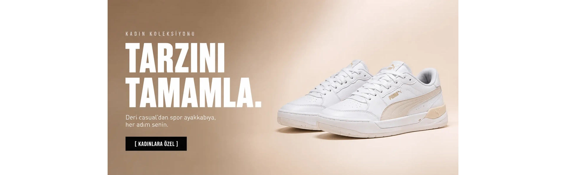 Puma kadın beyaz deri spor ayakkabı ile hazırlanan kadın spor ve casual ayakkabı koleksiyonu banner görseli