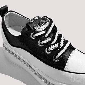 24K308 Kadın Deri Casual Ayakkabı - Beyaz-Siyah - 41